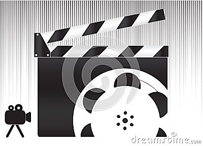 Black movie clapperboard and camera icon on gray background Vector Illustration